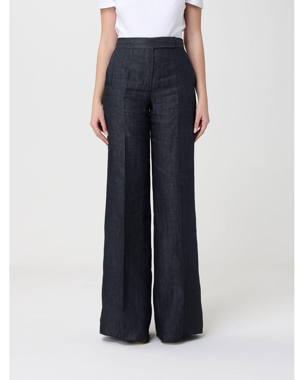Max Mara Blue Deserto Linen Palazzo Trousers