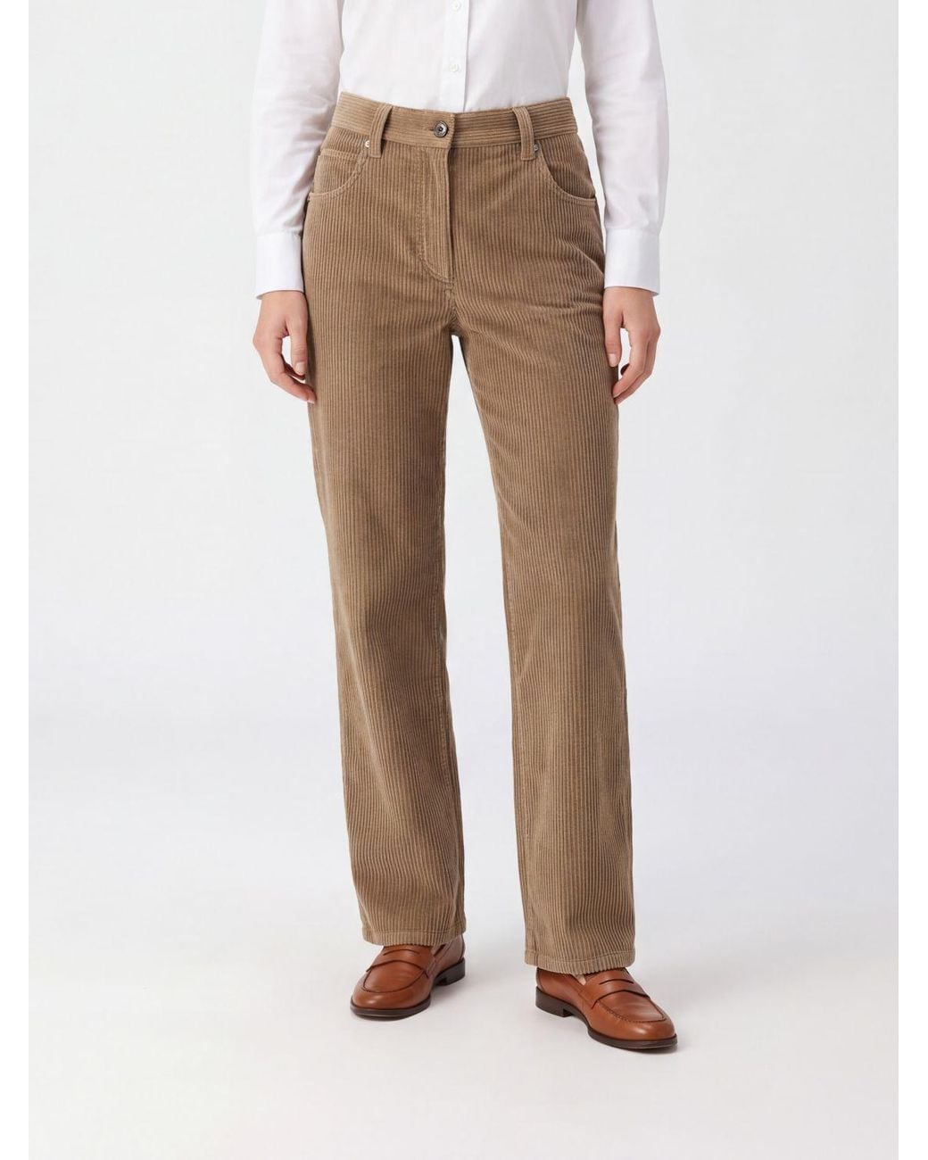 Brunello Cucinelli Natural Straight-Leg Corduroy Velvet Trousers