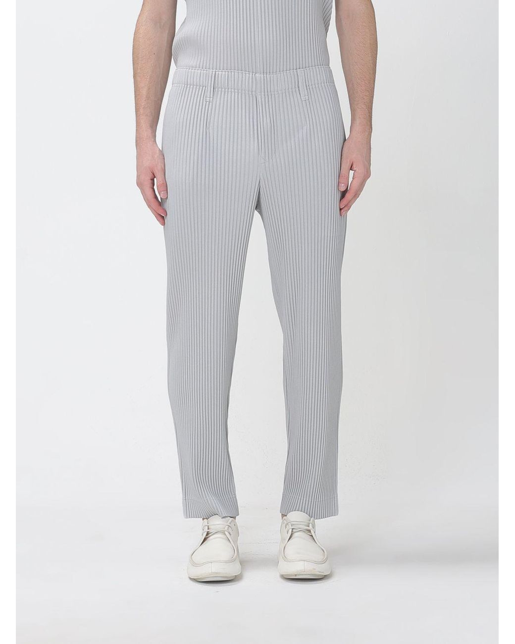 Homme Plissé Issey Miyake Gray Homme Plissé Issey Miyake Slim Fit Pleated Trousers With Concealed Fastening for men
