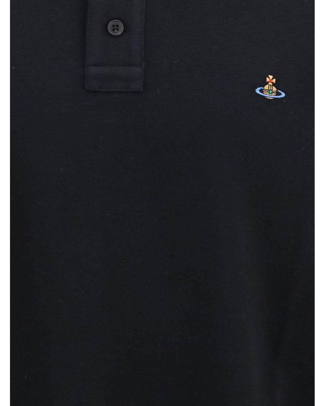 Vivienne Westwood Blue Long-Sleeved Cotton Polo Shirt With Embroidered Orb Logo for men