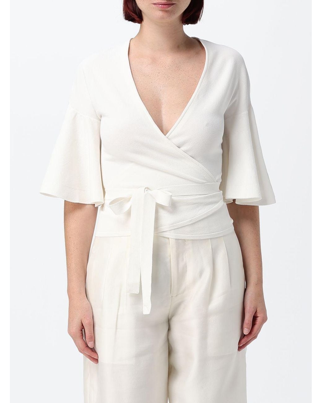 Jacquemus White Slim Fit V-Neck Top With Tie Fastening