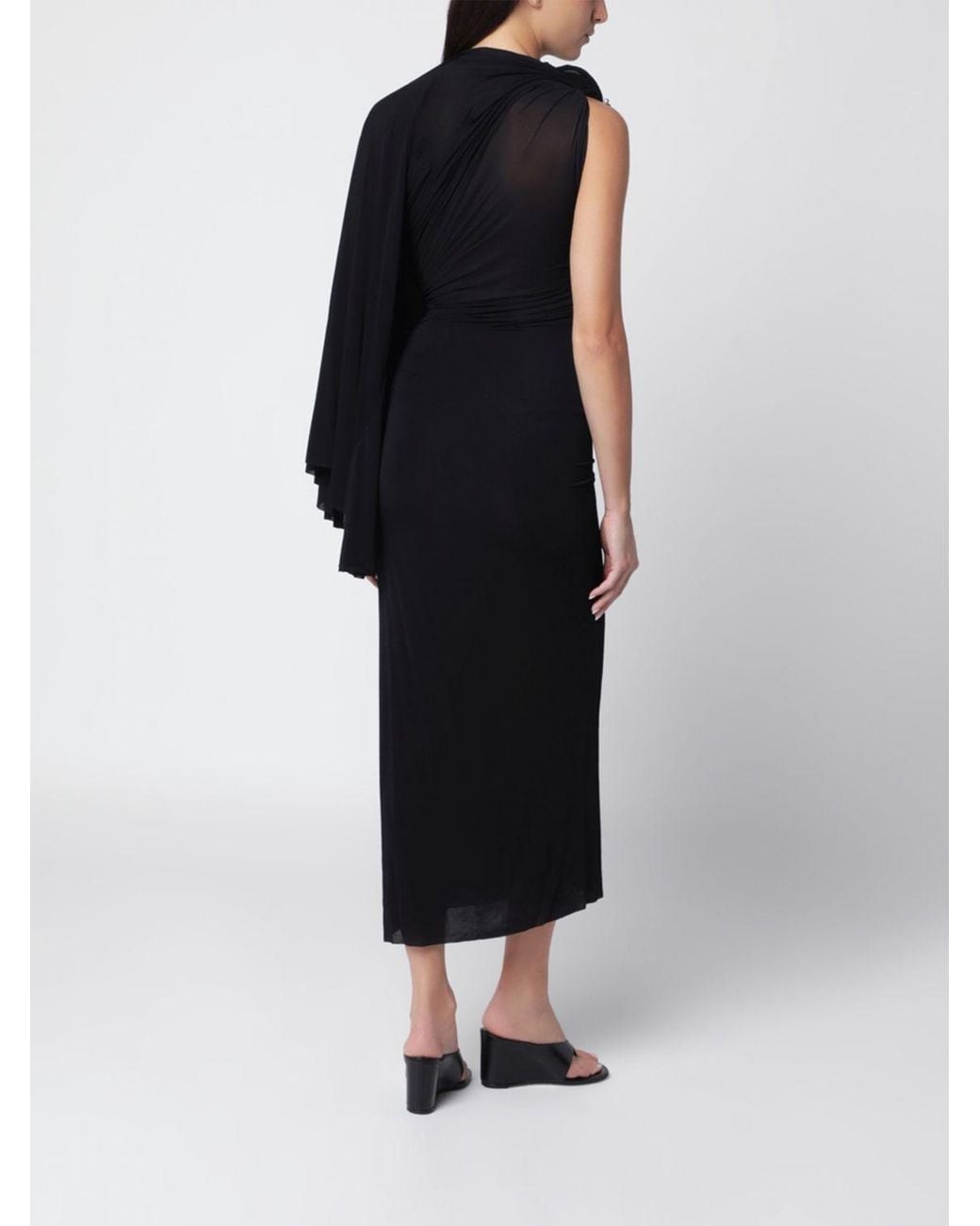 Christopher Esber Black One-Shoulder High-Neck Jersey Midi Dress