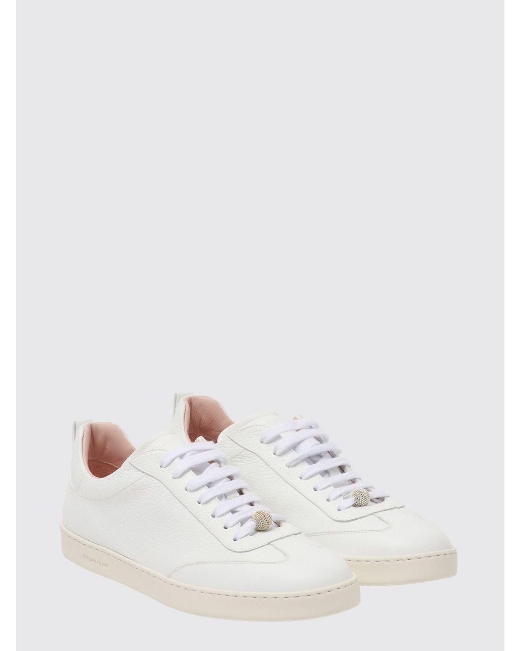 Fabiana Filippi White Tumbled Leather Low-Top Sneakers With Ornament