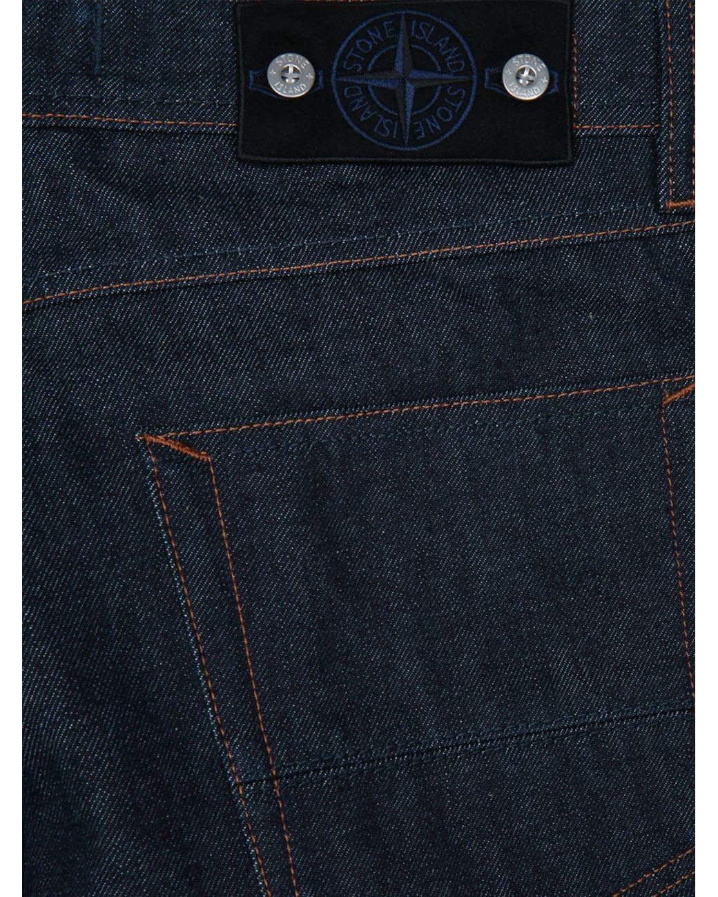 Stone Island Blue Straight Fit Cotton Denim Jeans With Rear Compass Logo for men