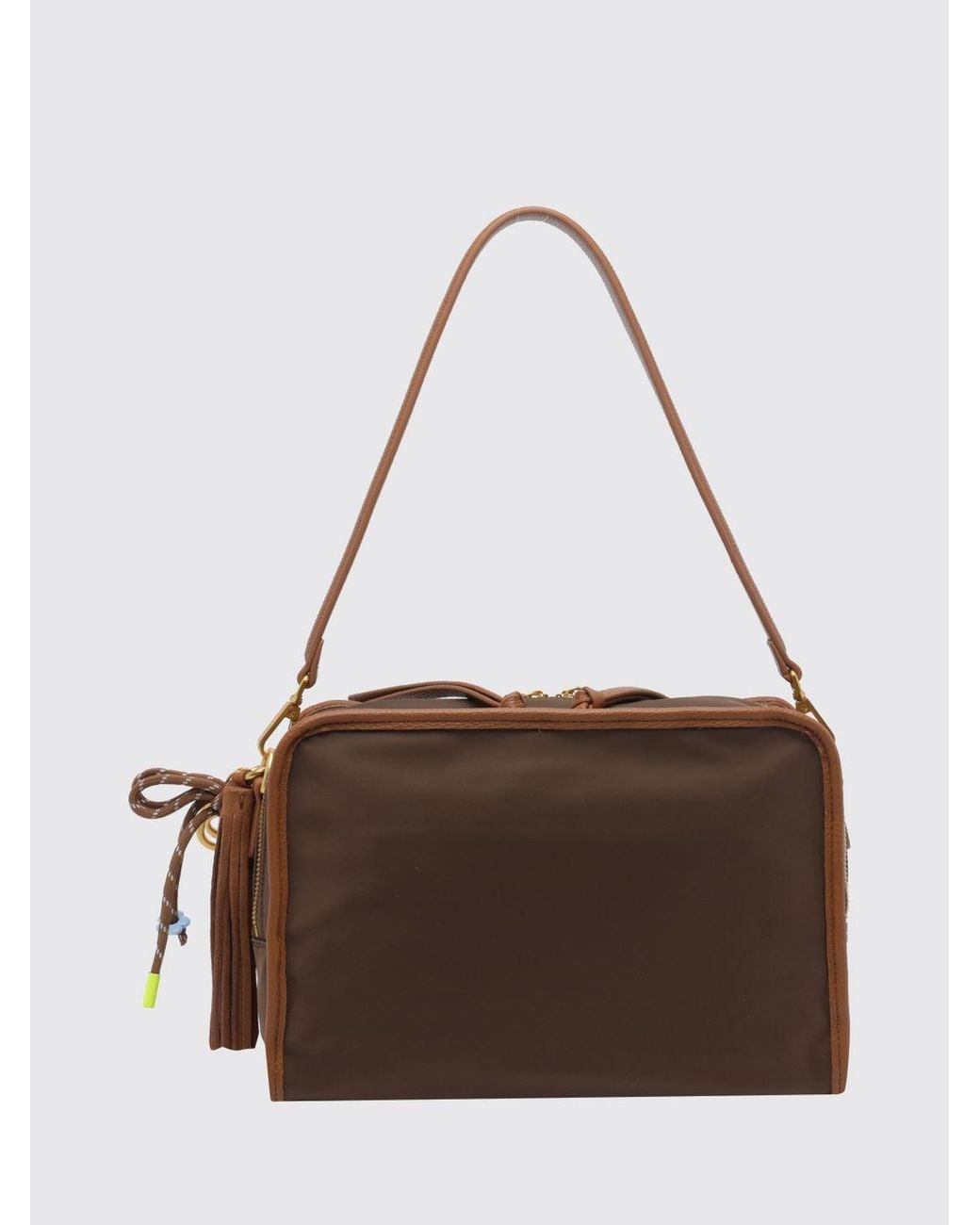 La Carrie Brown Nylon Shoulder Bag With Logo Charm And Removable Strap