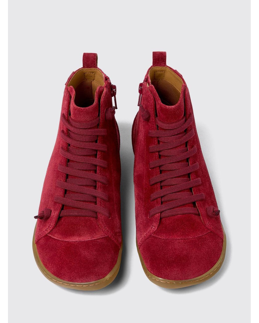 Camper Red Peu Suede Outdoor Ankle Boots With Elastic Laces And Zip