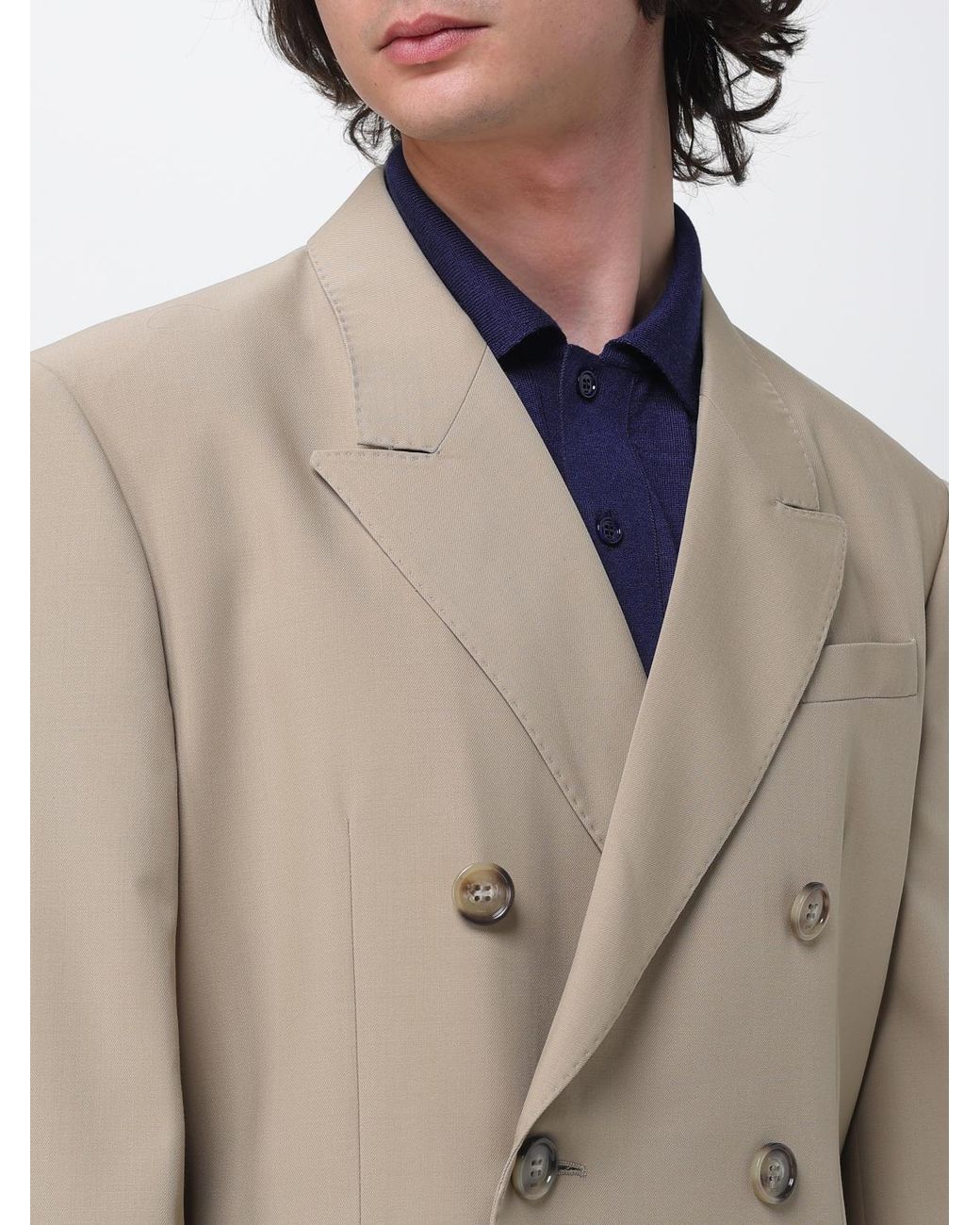 AMI Natural Double-Breasted Virgin Wool Blazer for men