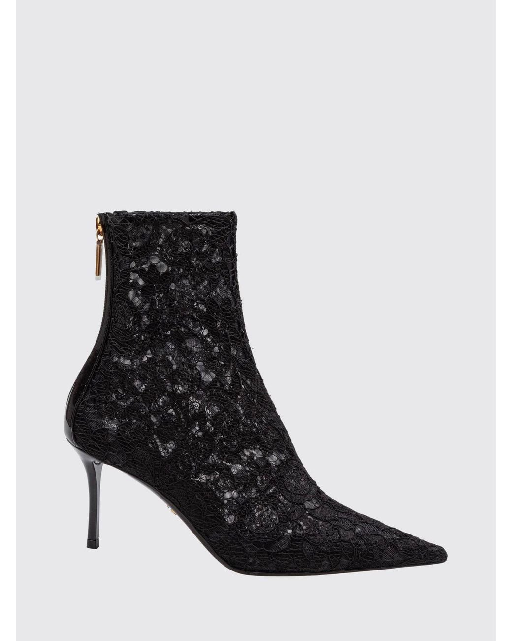 Dolce & Gabbana Black Dolce &Amp Gabbana Embroidered Lace Ankle Boots With A Medium Stiletto Heel
