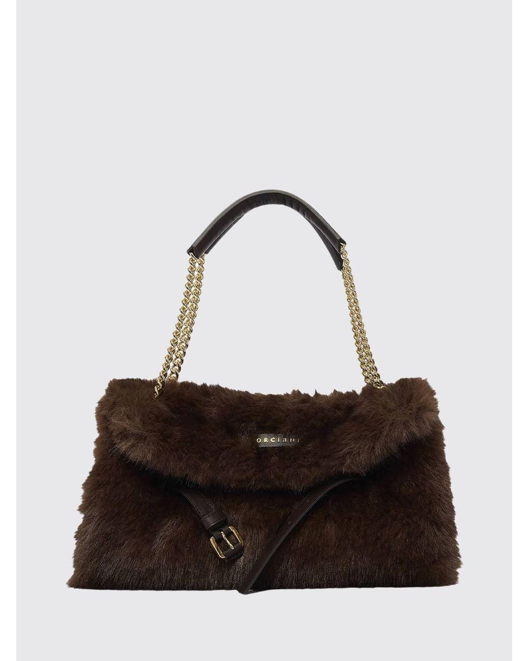 Orciani White Venus Small Faux Fur Shoulder Bag With Flap Closure