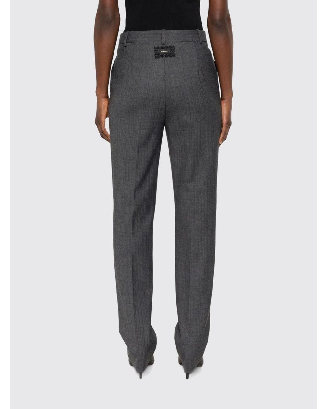 Pinko Gray High-Waisted Straight-Leg Trousers