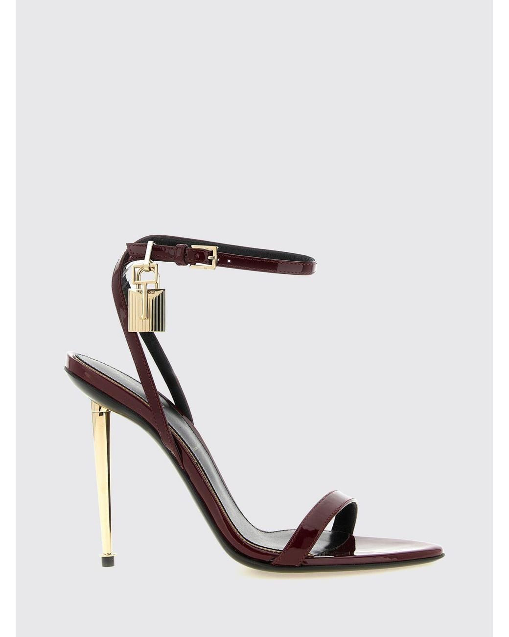 Tom Ford White Padlock Patent Leather Stiletto Sandals With Lock Detail