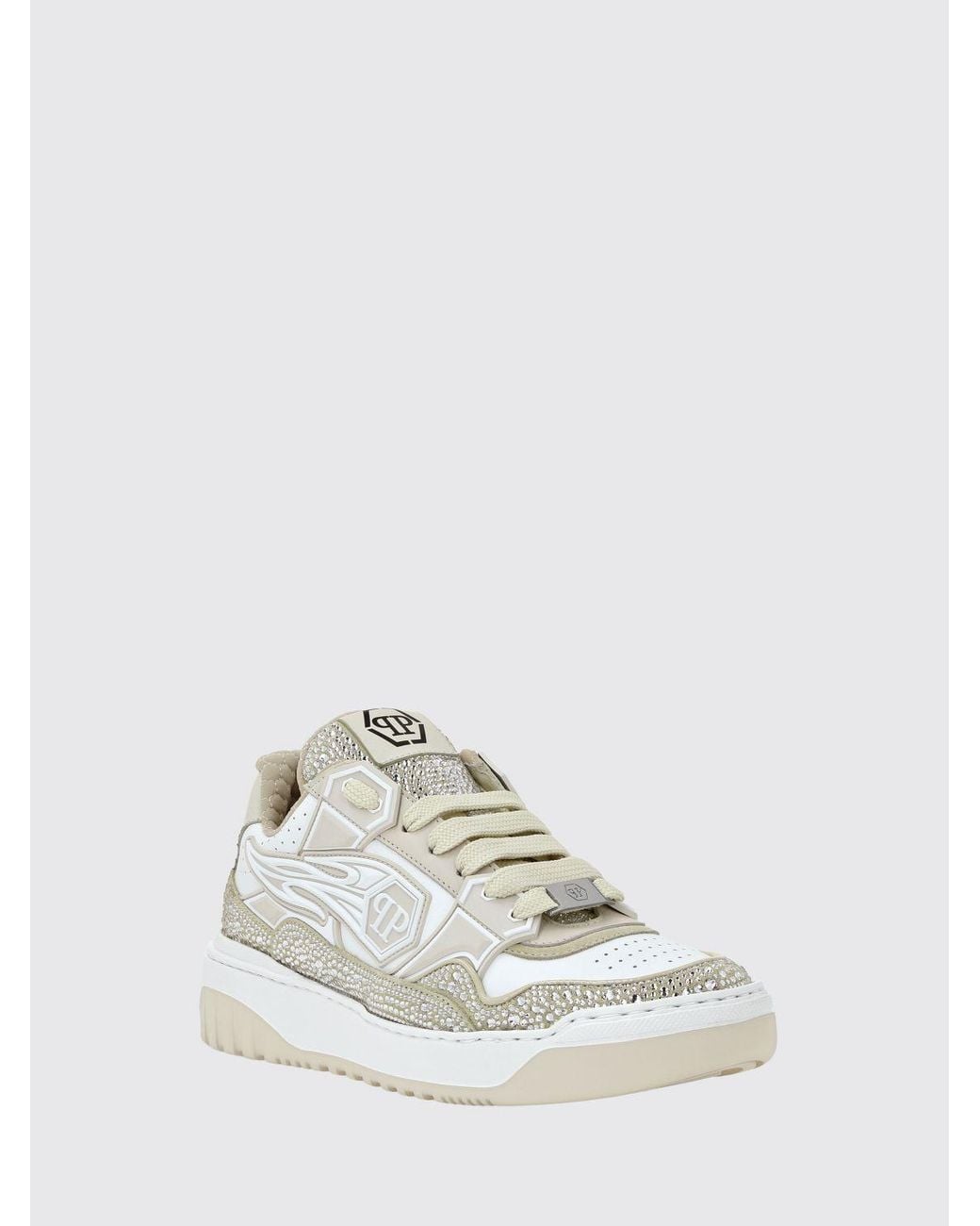 Philipp Plein White Leather And Rhinestone Sneakers