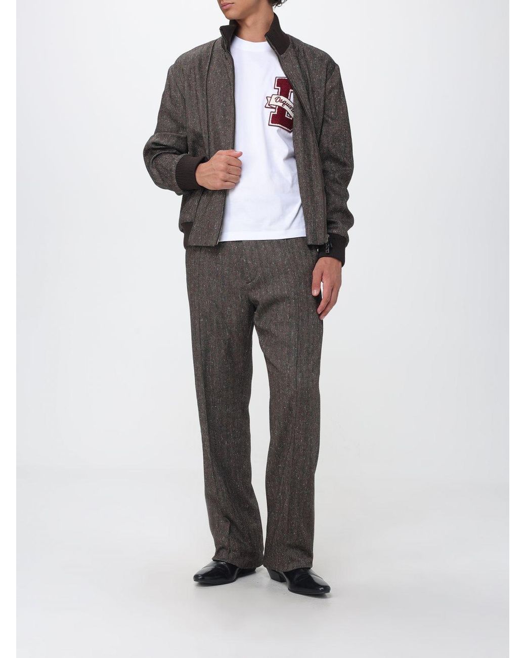 DSquared² Gray Chevron Wool-Blend Bomber Jacket With Turtleneck Collar for men