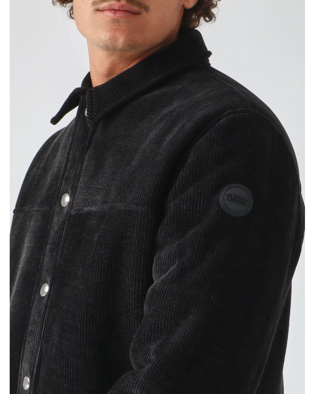 Colmar Black Single-Breasted Velvet Overshirt With A Classic Collar And Button Closure for men
