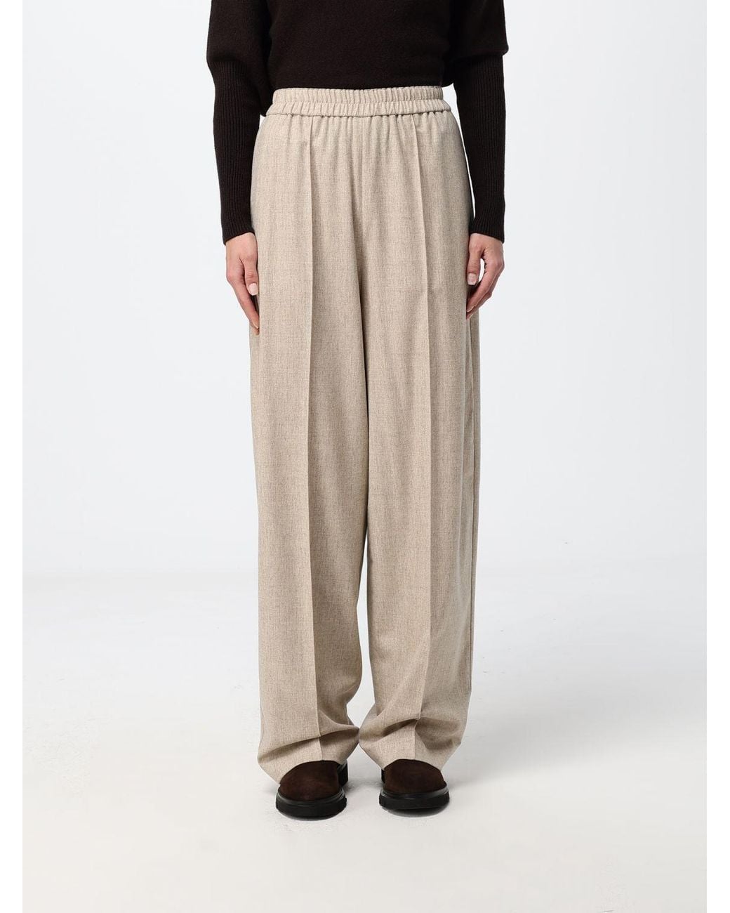 Fabiana Filippi Natural Straight-Leg Wool Trousers With Elasticated Mid-Rise Waist