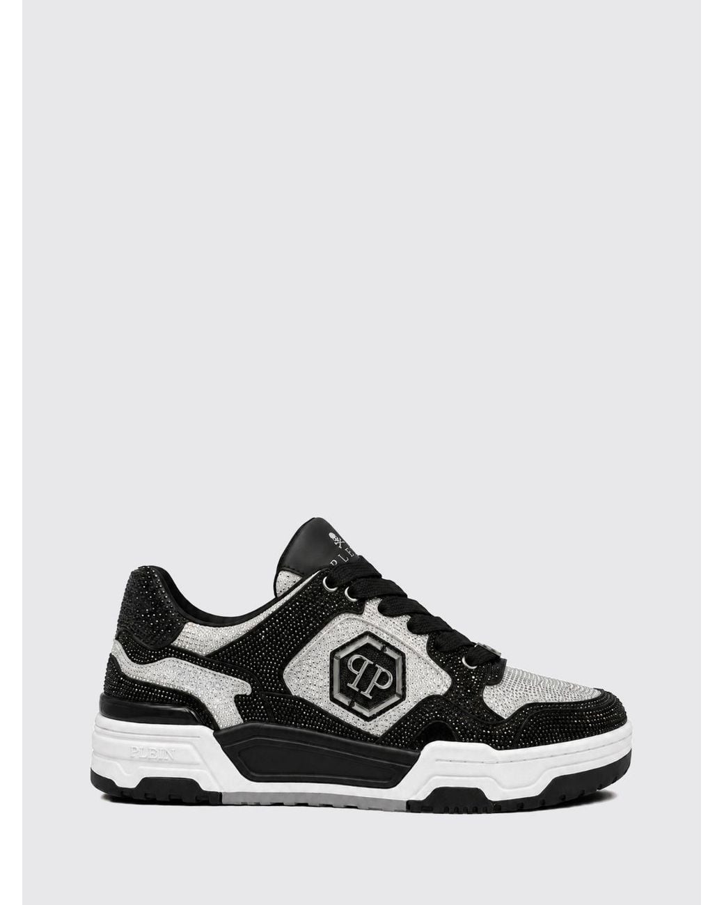 Philipp Plein White Predator V2 Leather Trainers With Crystals And Hexagon Logo for men