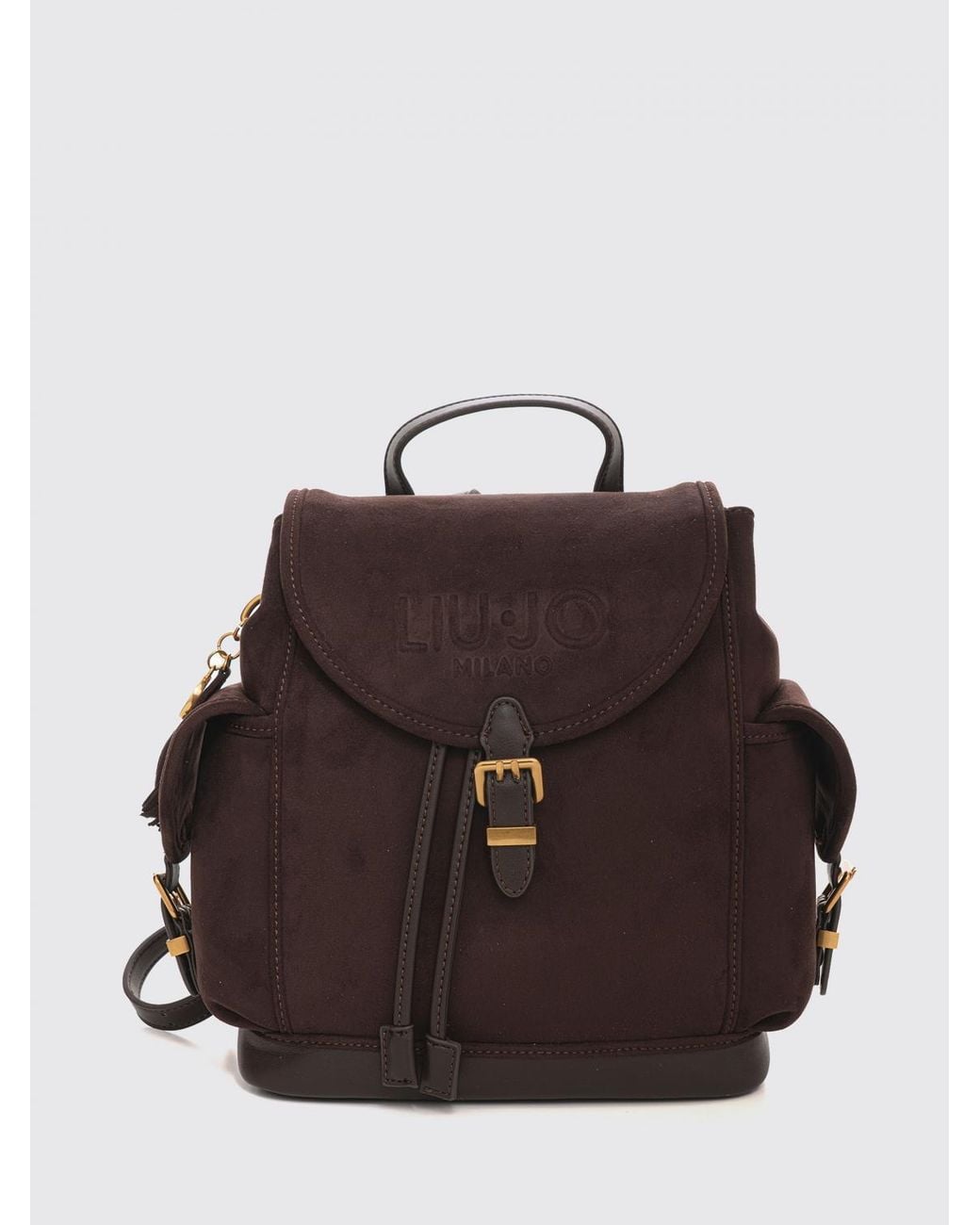 Liu Jo Brown Faux Leather Backpack With Flap Closure And Logo Charm