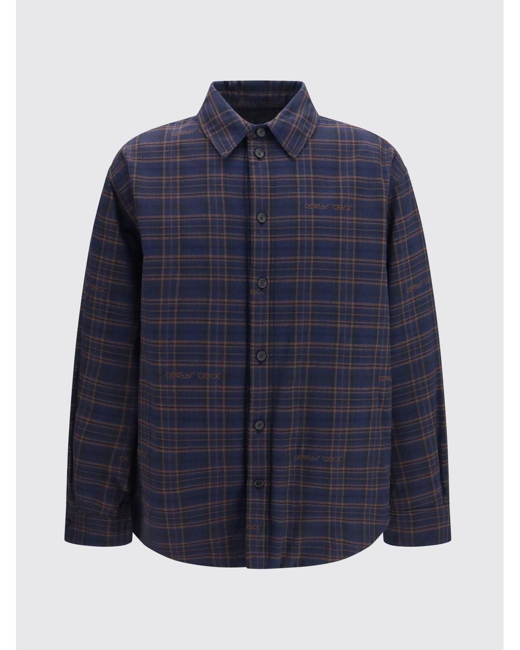 Off-White c/o Virgil Abloh Blue Tartan Cotton Shirt With Embroidered Logo for men