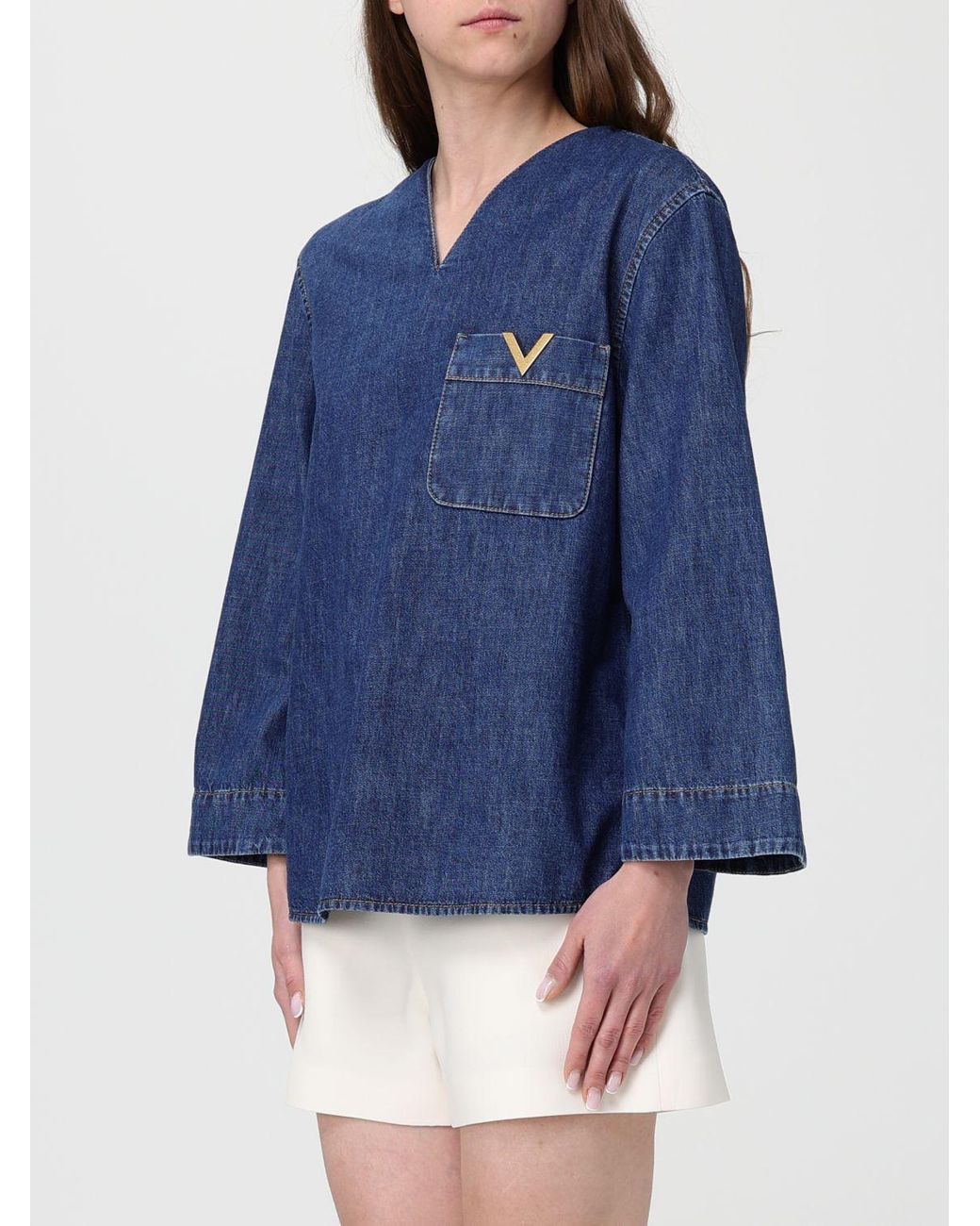 Valentino Blue Cotton Denim Blouse