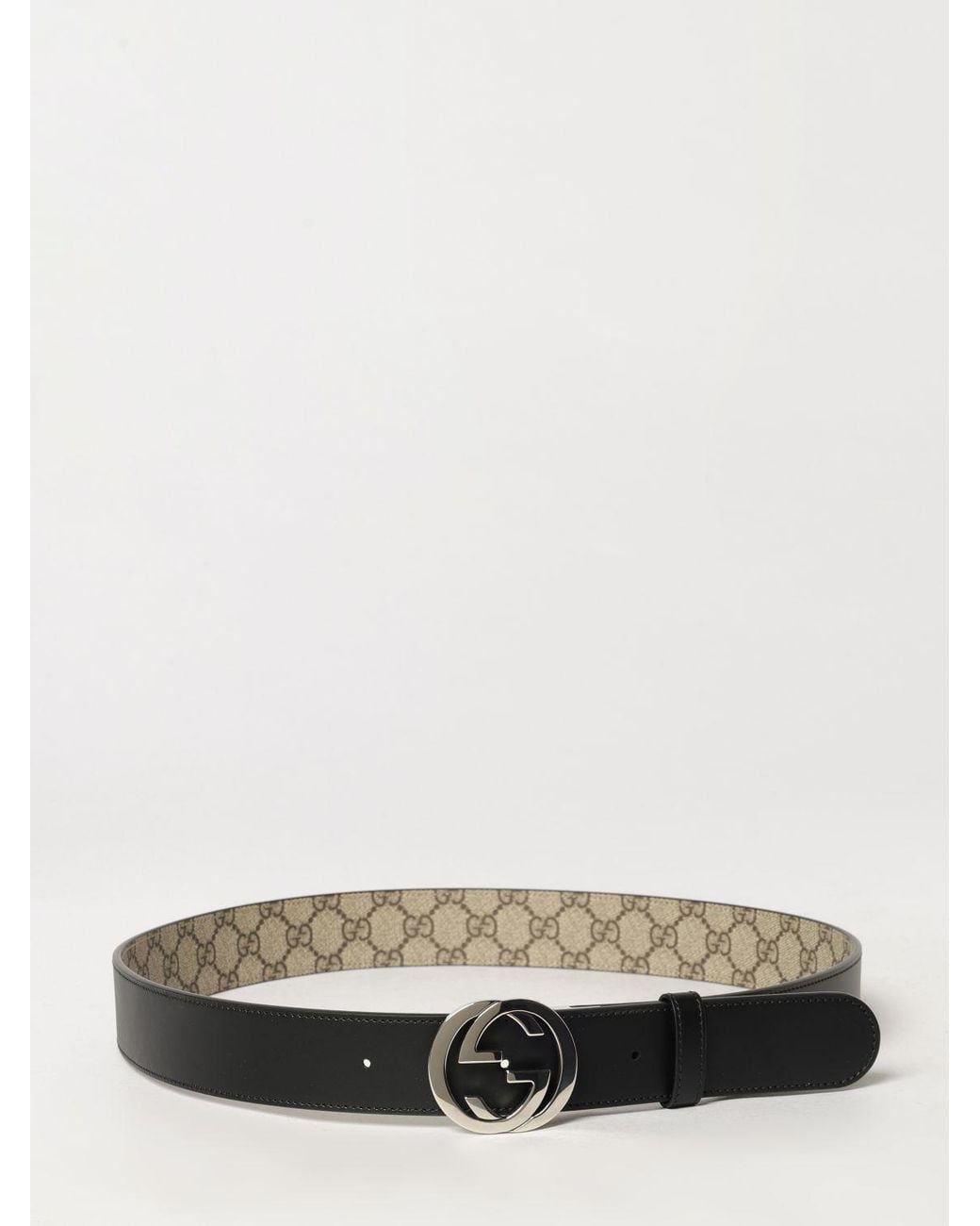 Gucci Natural Reversible Gg Supreme Canvas And Leather Belt With Monogram Buckle for men
