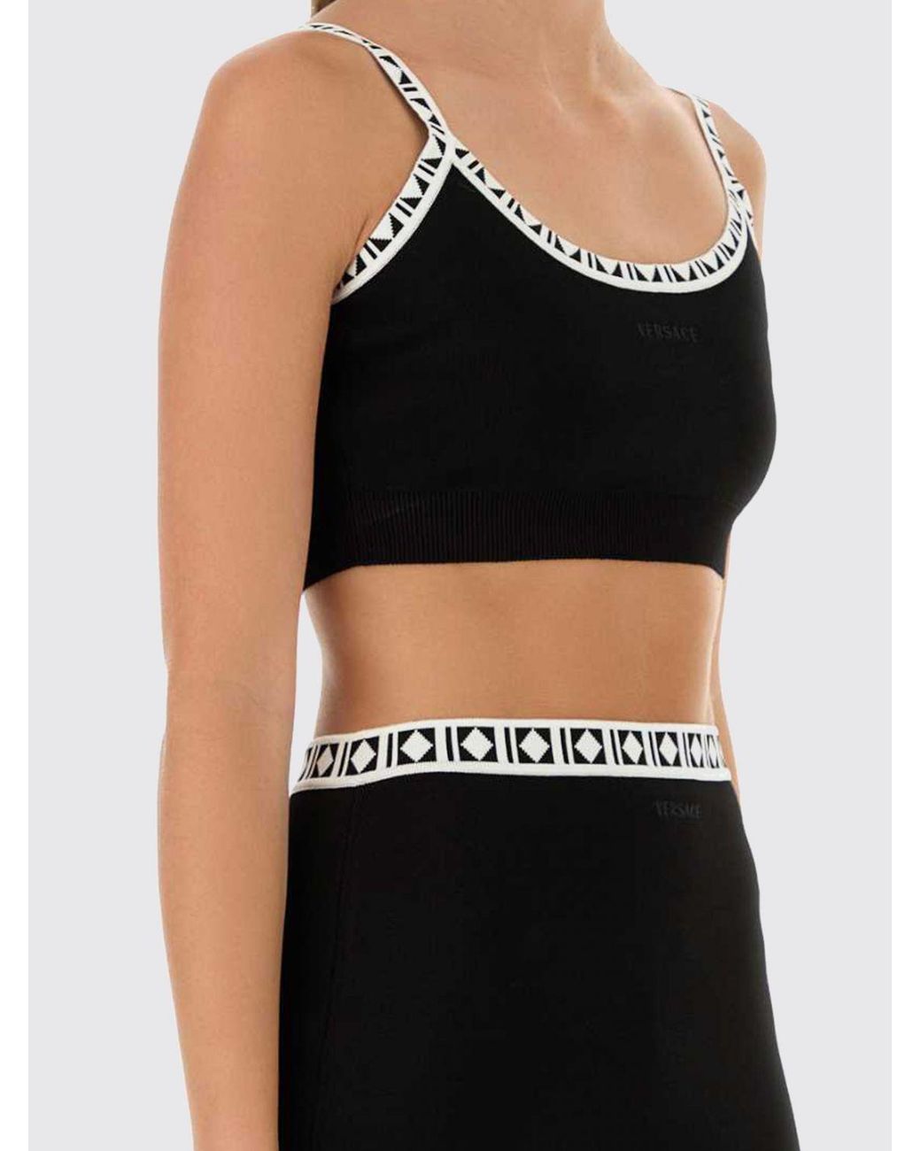Versace Black Cropped Stretch-Cotton Top With Thin Straps And Contrast Trims