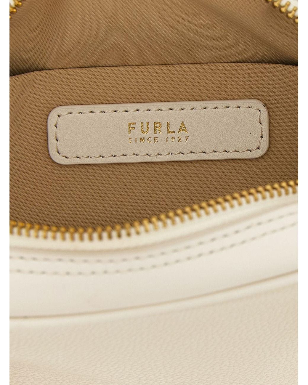 Furla Natural Poppy Mini Full-Grain Leather Handbag With Double Handle And Shoulder Strap
