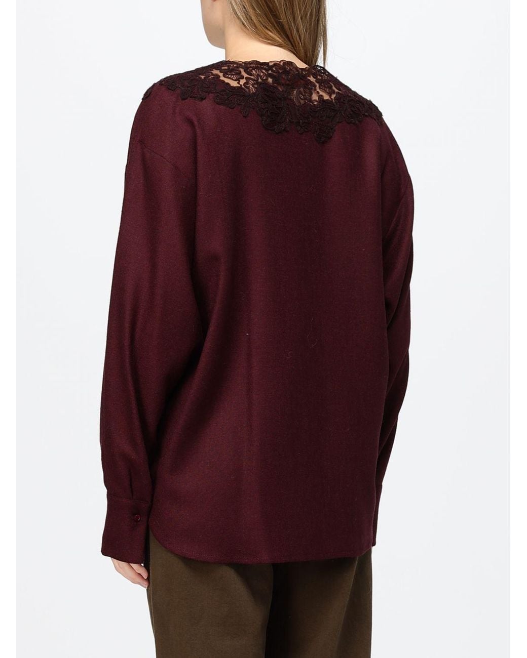 Ermanno Scervino Wool Knit Top With V-Neck And Embroidered Lace Inserts