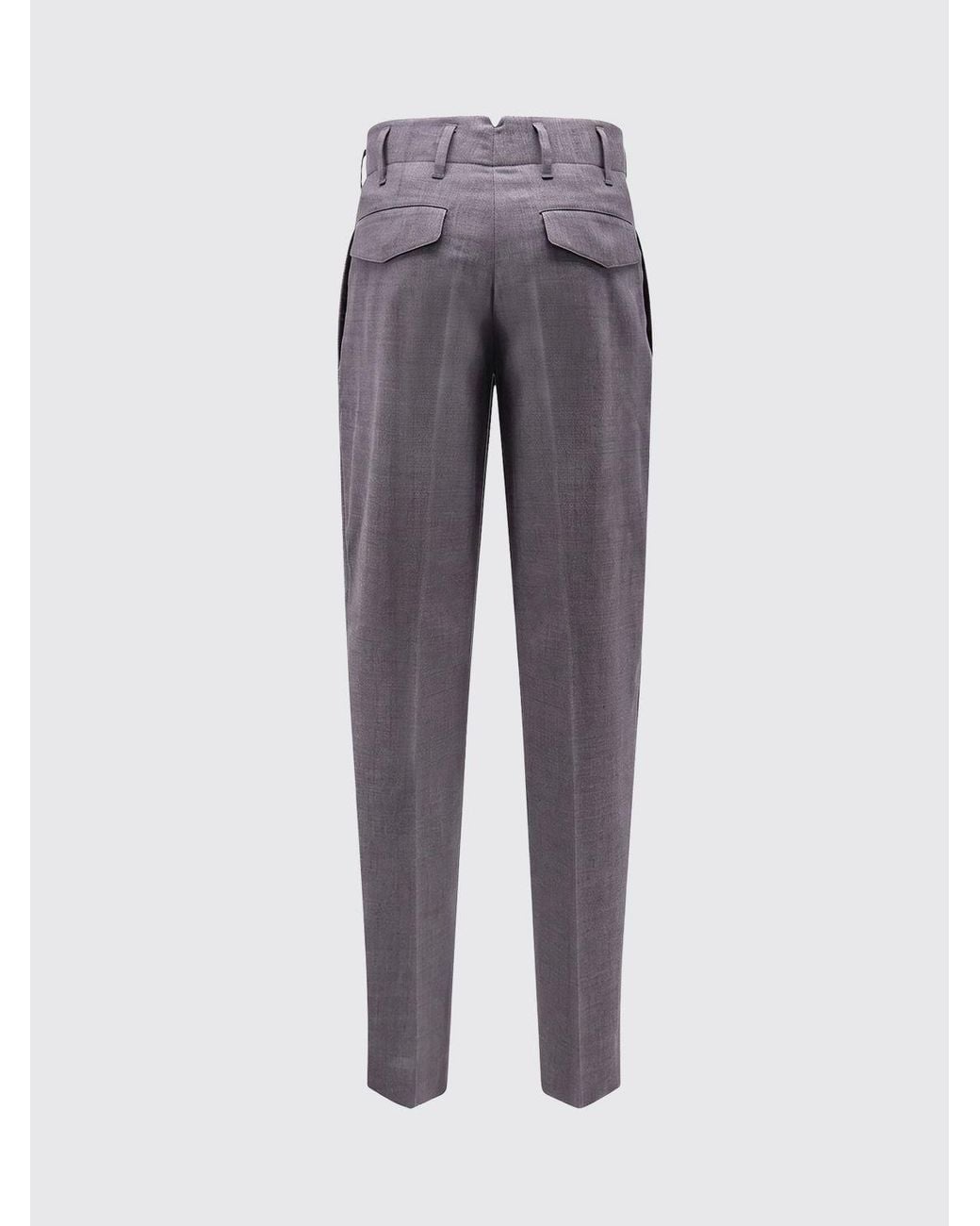 AMI Gray Mid-Rise Pleated Wool Wide-Leg Tailored Trousers for men