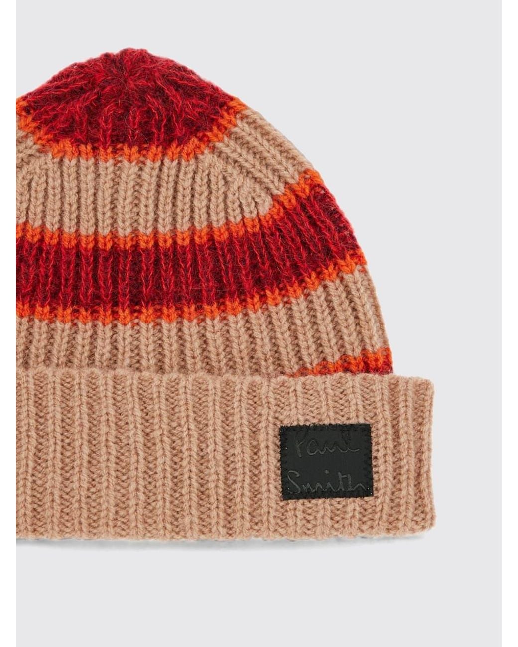 Paul Smith Red Striped 100% Mohair Beanie Hat With Logo Patch
