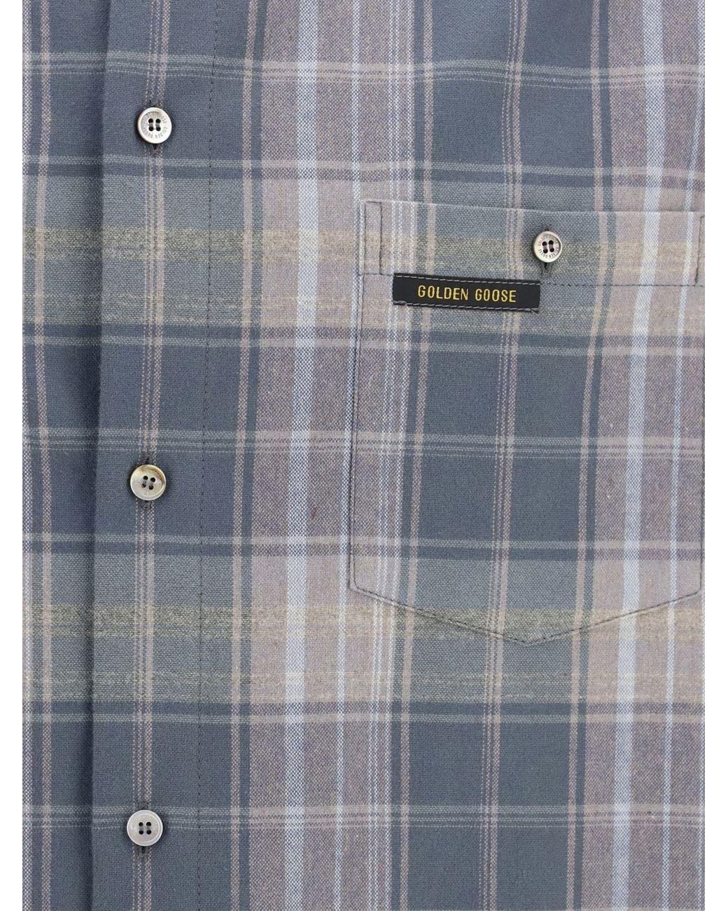 Golden Goose Deluxe Brand Blue Check Cotton Shirt With French Collar And Patch Pockets for men