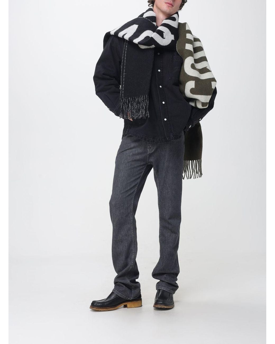 Jacquemus Black Virgin Wool Scarf With Lettering Logo And Fringed Edges for men