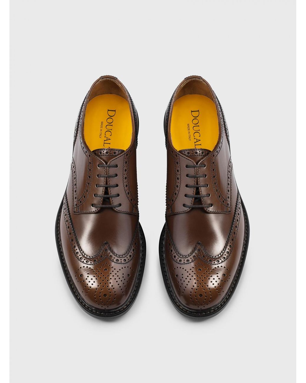 Doucal's Brown Leather Derby Shoes With Brogue Detail for men