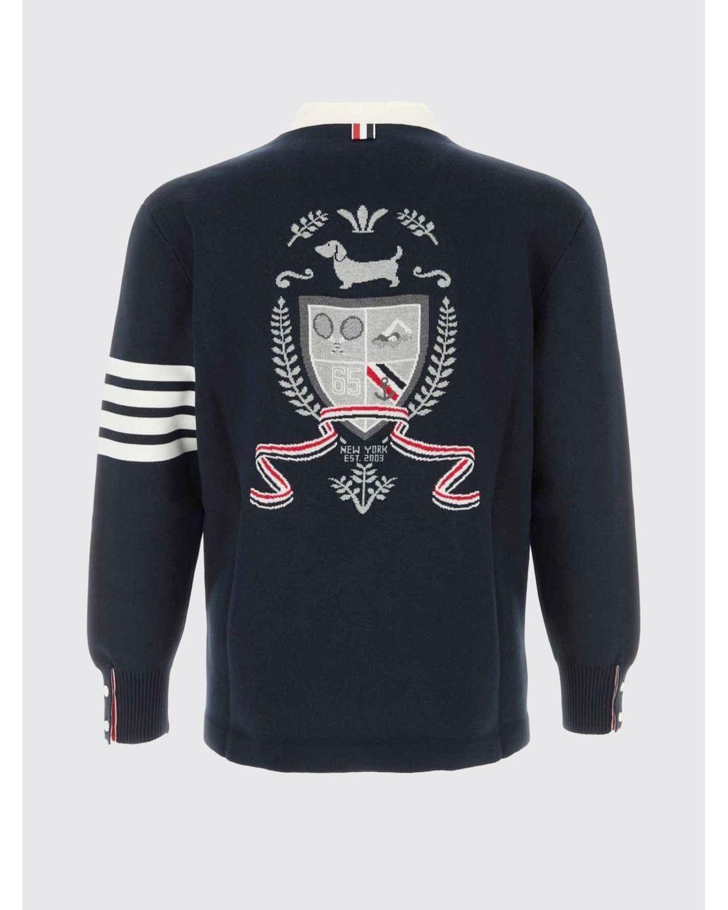 Thom Browne Blue Cotton Blend Cardigan With Crest for men