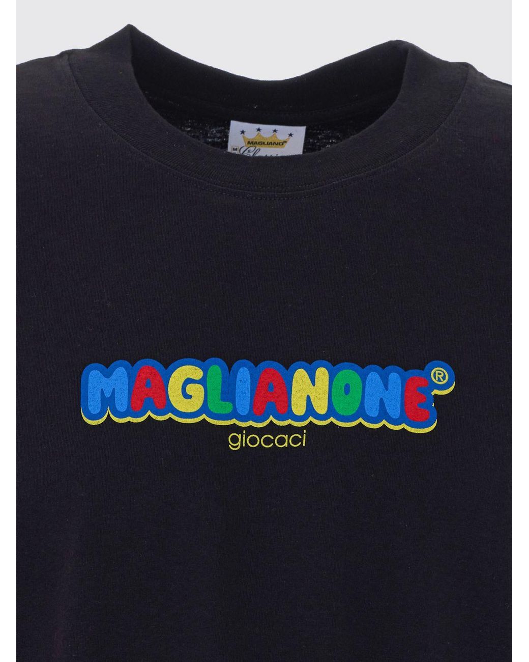 Magliano Black Relaxed Fit Cotton Crew-Neck T-Shirt With Contrasting Logo for men