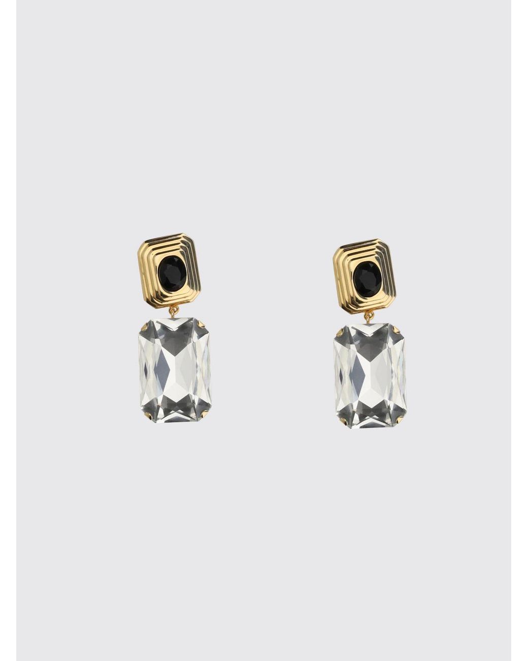 Alessandra Rich Black Brass Dangle Earrings With Crystals