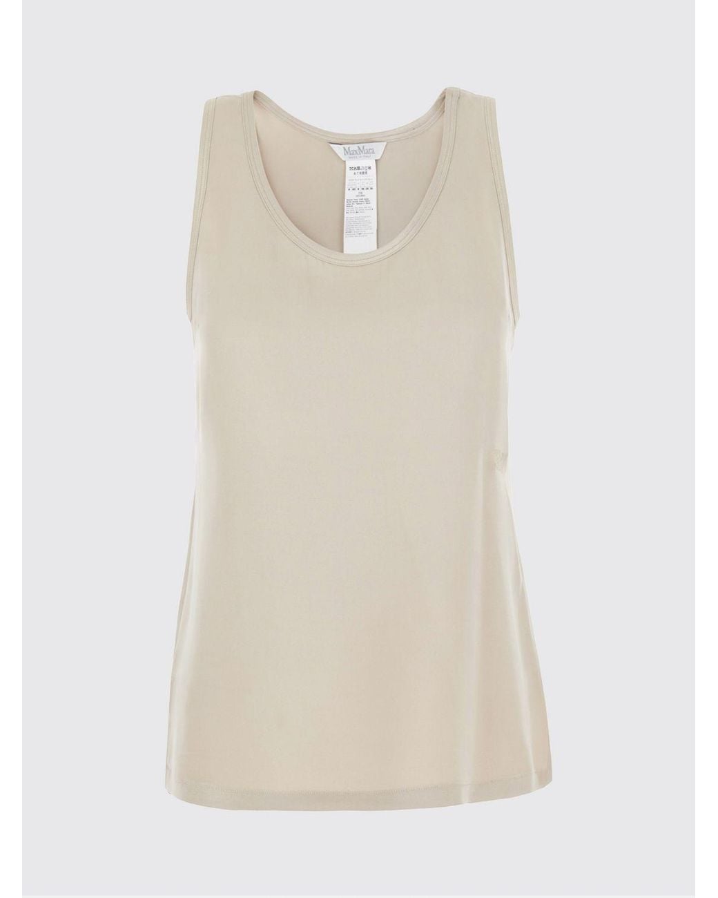 Max Mara Natural Sleeveless U-Neck Slim Fit Crêpe De Chine Top