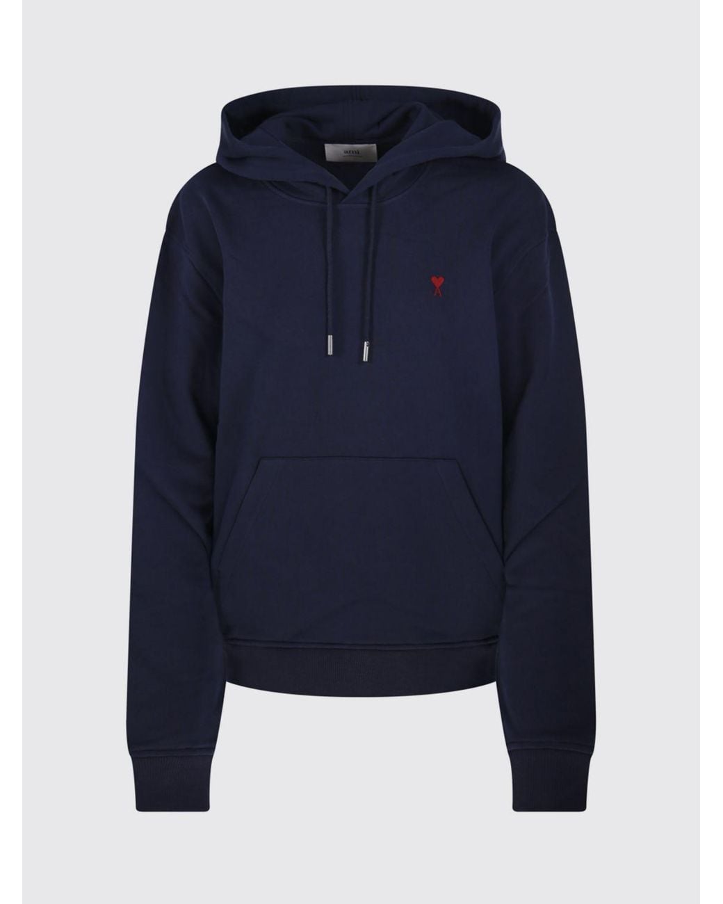 AMI Blue Cotton Hoodie With Embroidered Logo And Kangaroo Pocket for men