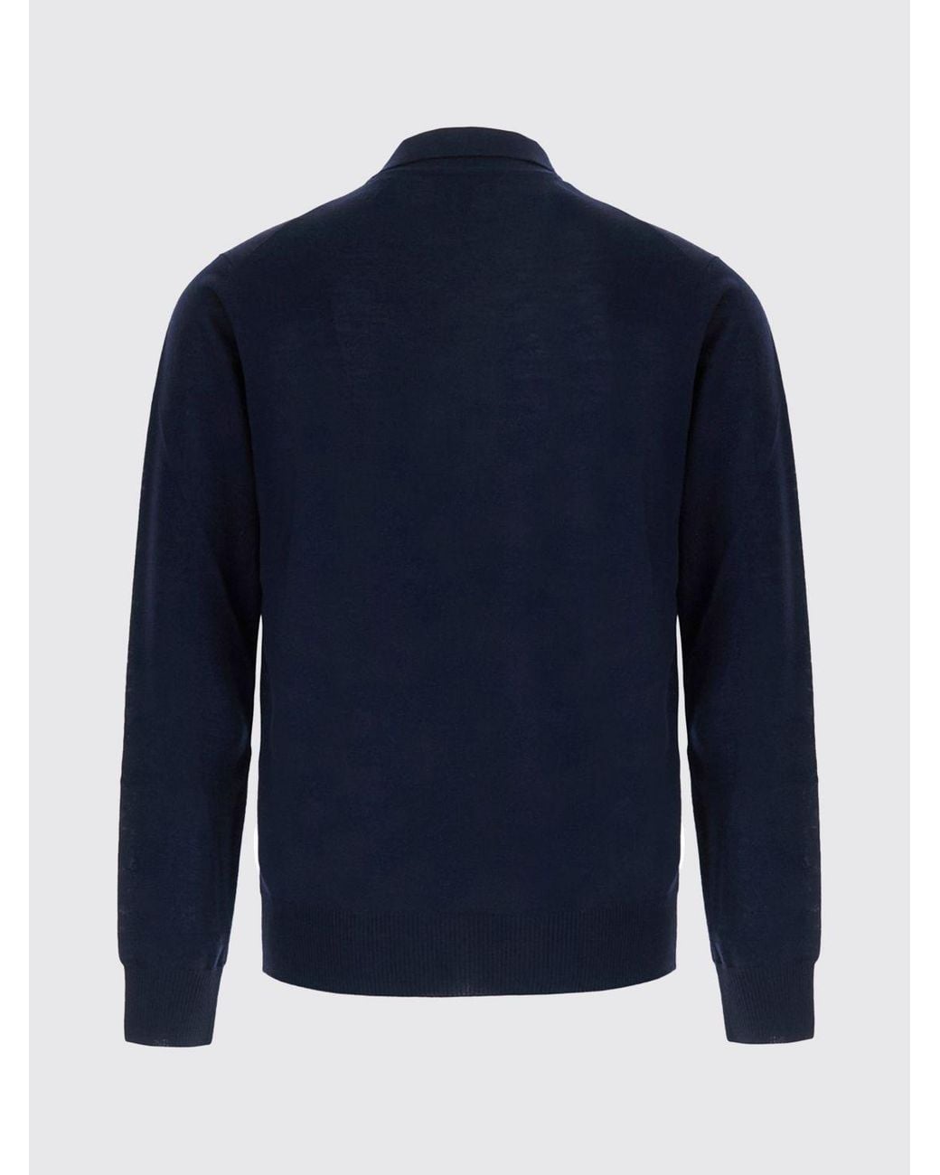 Emporio Armani Blue Long-Sleeved Virgin Wool Knit Polo Shirt With Three-Button Placket for men