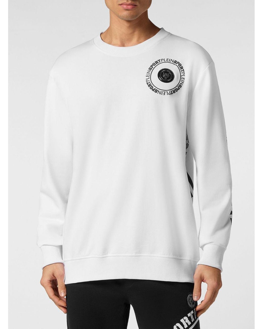 Philipp Plein White Crewneck Cotton Sweatshirt With Contrast Logo And Back Print for men