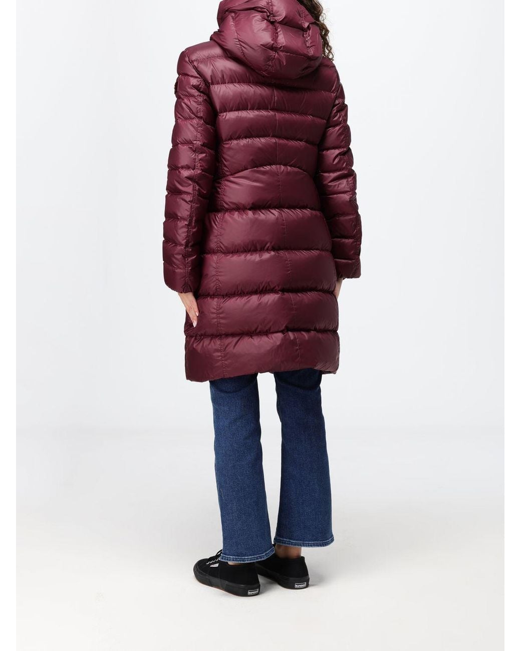 Peuterey Red Knee-Length Quilted Nylon Down Jacket With Hood And Slit Pockets