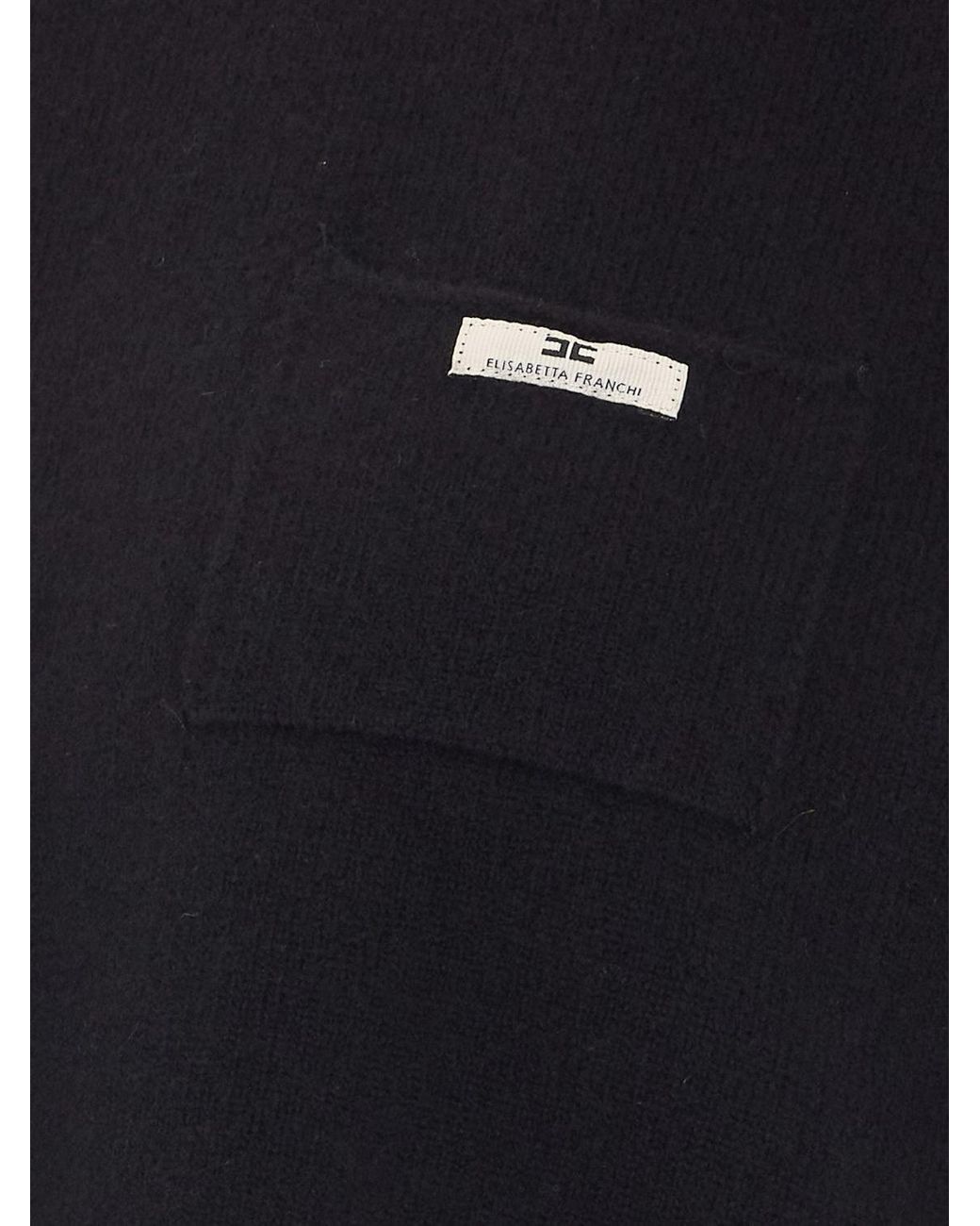 Elisabetta Franchi Black Cropped Wool And Cashmere Sweater With Contrast Logo