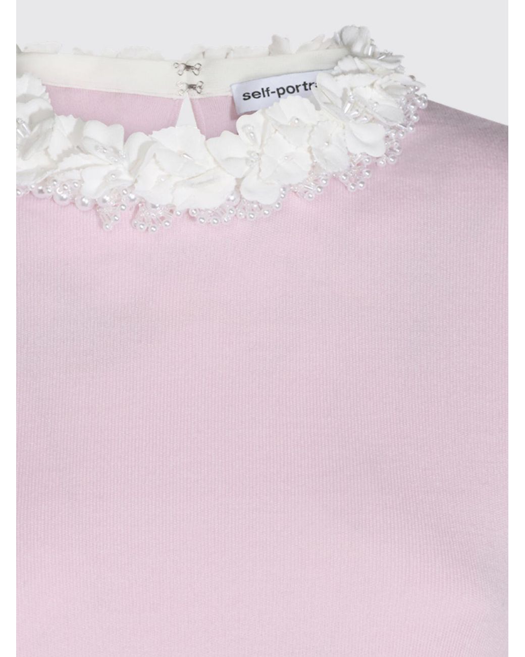 Self-Portrait Pink Slim Fit Embroidered Wool Jumper With Ruffle Collar
