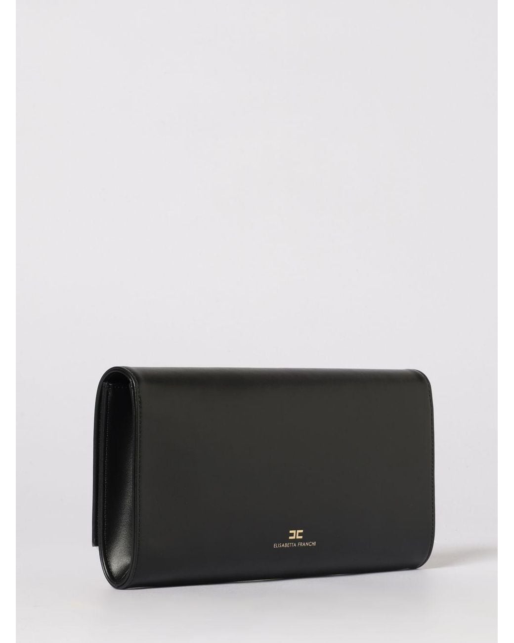 Elisabetta Franchi Gray Leather Clutch With Embossed Logo