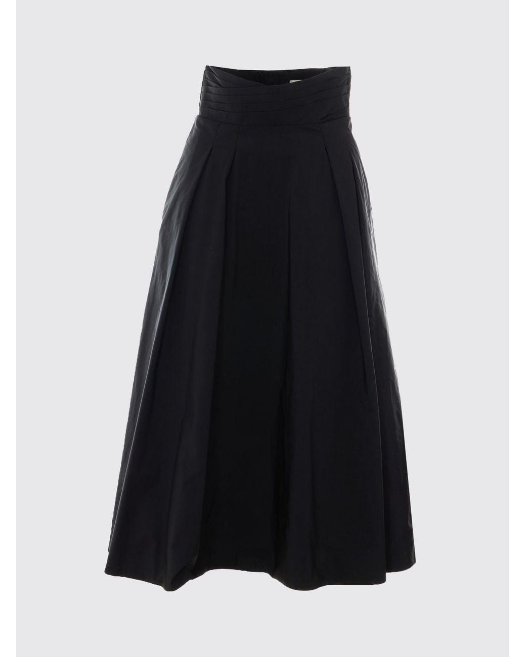 Elisabetta Franchi Black High-Waisted Crêpe Full Midi Skirt