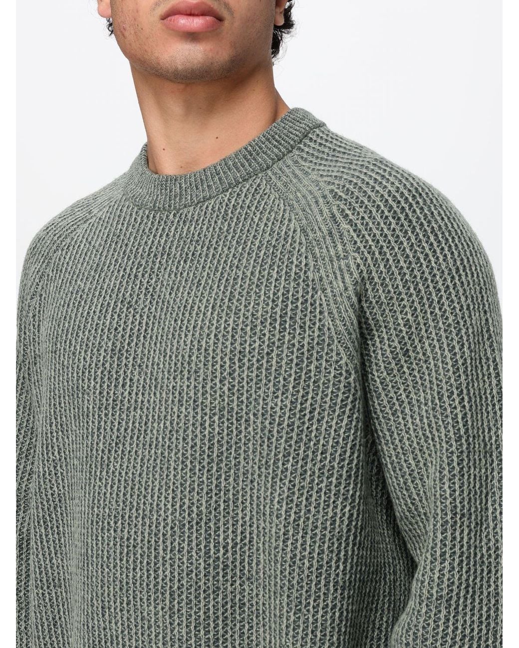Boss Gray Relaxed Fit Virgin Wool Blend Crew Neck Jumper With Ribbed Trims for men
