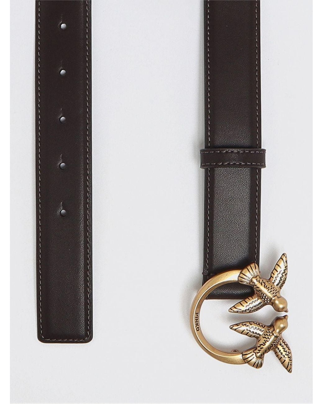 Pinko Brown Leather Belt With Metal Love Birds Logo Buckle