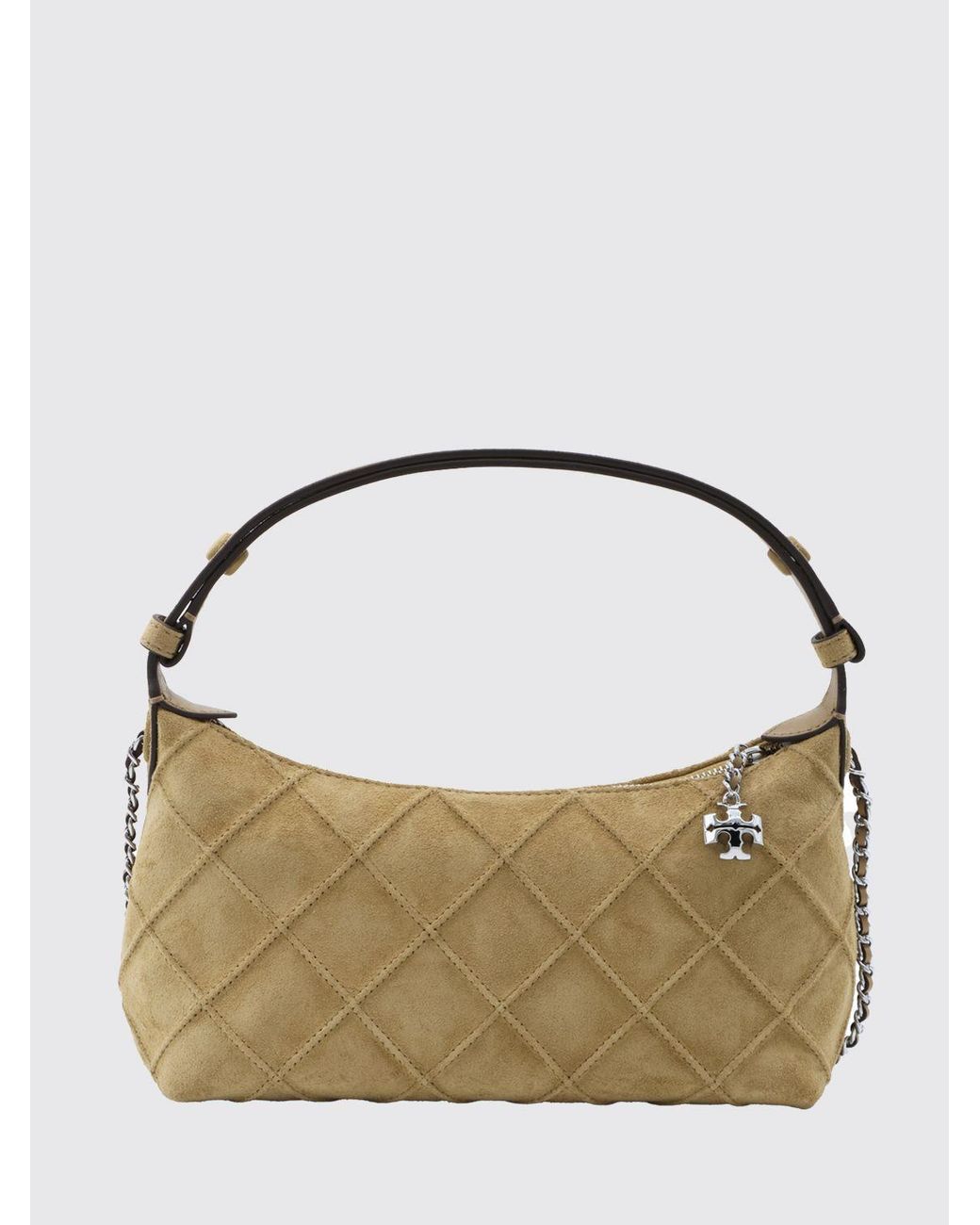 Tory Burch Metallic Fleming Mini Suede Shoulder Bag With Double T Logo