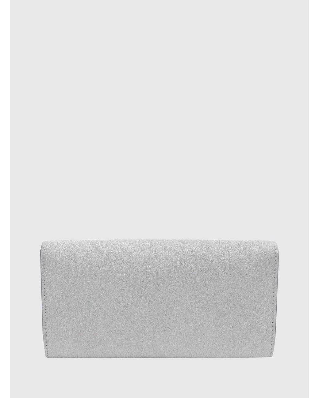 Jimmy Choo Gray Emmie Glitter Leather Wallet On Chain With Removable Strap