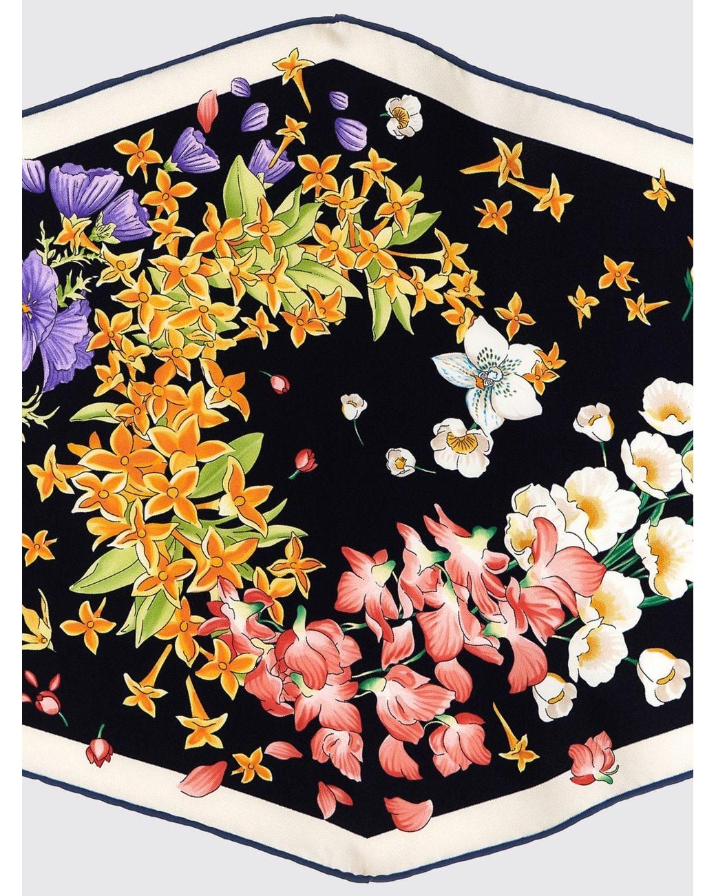 Ferragamo White Floral Print Diamond-Shaped Pure Silk Foulard