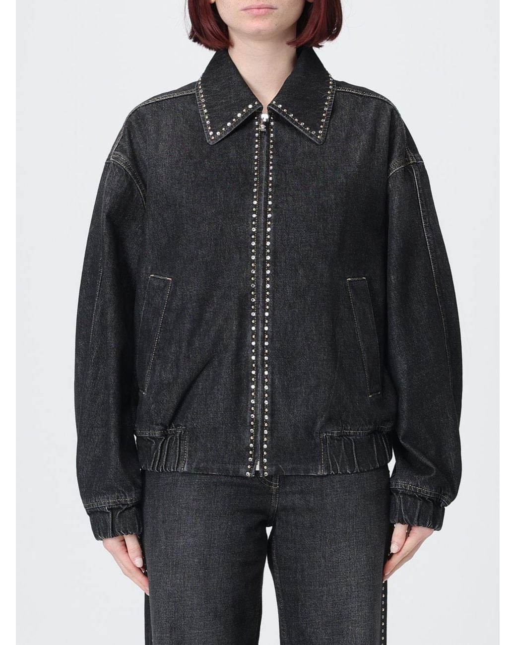 Chaqueta Vaquera Con Pedrería Versace de color Black